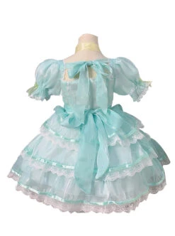 Pale Yellow Bow Knots Layered Hems Pleated Lace Children Sweet Lolita Kids Green Muslin Short Sleeve Dress -NAUS Lolita Shop 3 500x672 1401