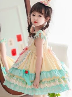 Summer Light Yellow Splice Mint Green Heart Shape Ruffles Bear Bowknot Belt Sweet Lolita Kid Sleeveless Girl Dress -NAUS Lolita Shop 3 500x672 1411