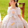 Cute Small Pink Flowers Pleated Lace Bow Knots Decoration Children Classic Lolita Kids Short Sleeve Dress