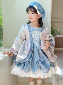 Palace Style Lace Flower Print Thickened Autumn Winter Cute Sweet Lolita Kids Long-Sleeved Dress -NAUS Lolita Shop 3 500x672 1414