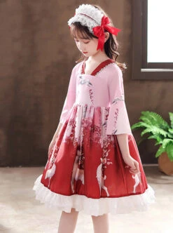 Elegant Chinese Style Classical Printing Children Classic Lolita Kids Half Sleeve Dress -NAUS Lolita Shop 3 500x672 1418