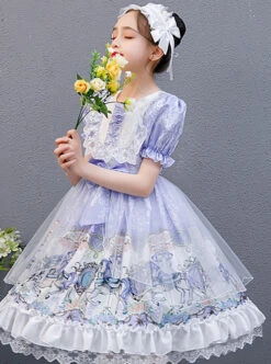 Purple Merry-go-round Printing Ruffle Children Sweet Lolita Short Sleeve Dress -NAUS Lolita Shop 3 500x672 1421