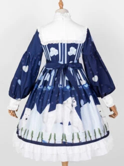 Ice Bear Island Series OP Bowknot Blue Classic Lolita Long Sleeve Dress -NAUS Lolita Shop 3 500x672 1444
