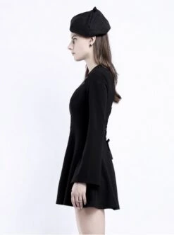 Punk Gothic Black Hanging Neck High Waist Slim Fit Long Sleeve Dress -NAUS Lolita Shop 3 500x672 1461