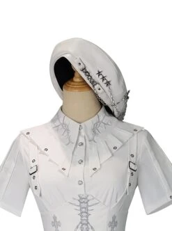 Fog City Thorns Series OP White Military Uniform Exquisite Embroidery Pattern Irregular Hem Classic Lolita Short Sleeve Dress Set -NAUS Lolita Shop 3 500x672 147