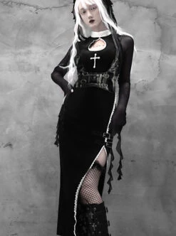 Gothic Embroidery Sexy Long Style Velvet Slim Dress
