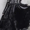 Gothic Jacquard Black Velour Long Sleeve Puff Sleeve Dress