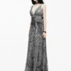 Queen Silver Low V-neck Silk Sling Long Dress