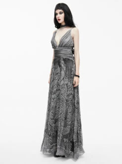 Queen Silver Low V-neck Silk Sling Long Dress