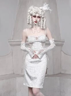 White Embossed Thorn Jacquard Sexy Hollow Stitching Lace-Up Slim Simple Gothic Sleeveless Dress 9 White Embossed Thorn Jacquard Sexy Hollow Stitching Lace-Up Slim Simple Gothic Sleeveless Dress -NAUS Lolita Shop 3 500x672 1506