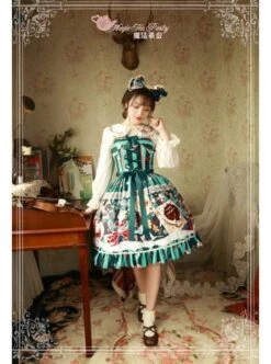 Sweet Christmas Series Printed Lace Green Lolita Sleeveless Dress -NAUS Lolita Shop 3 500x672 1516