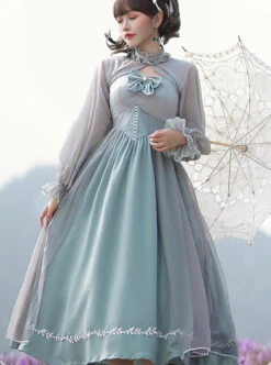 Gray Blue Chiffon Elegant JSK Classic Lolita High Waist Long Style Dress -NAUS Lolita Shop 3 500x672 167