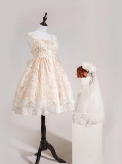 Floating Moon Dark Night Series JSK Floating Moon Apricot Organza Classic Lolita Sling Dress -NAUS Lolita Shop 3 500x672 179