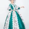 Retro Green Neckline Printed Bow Mid-length Trumpet Sleeve European Court Lolita Prom Dress