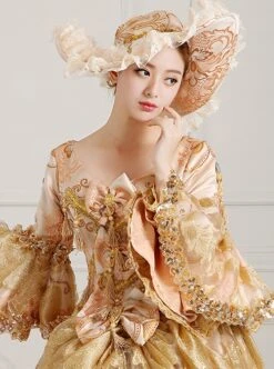 Medieval Retro Elegant Beige Square Collar Long Sleeve Lace Sequins Trailing Hem Classical Court Lolita Prom Dress -NAUS Lolita Shop 3 500x672 248