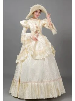 Champagne Long European Court Lace Long Sleeve Trumpet Sleeves Classical Drama Costumes Prom Lolita Dress -NAUS Lolita Shop 3 500x672 299