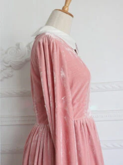 Retro Pink Pleuche Round Collar Long Sleeves Classic Lolita Dress -NAUS Lolita Shop 3 500x672 305