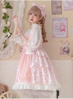 Claws Planet Series JSK Sweet Cute Cat Paw Shape Pink Leopard Print Pleated Bow Dress -NAUS Lolita Shop 3 500x672 318