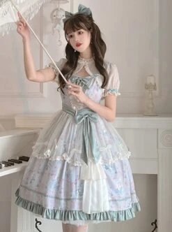 Spring Summer Elegant Lily Of The Valley Print Fresh Lace Bowknot Decoration Classic Lolita Sleeveless Dress Set -NAUS Lolita Shop 3 500x672 340
