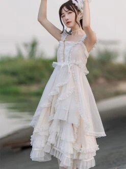 Wild Swan Series White Suspenders Autumn Winter Irregular Hem Design Classic Lolita Sleeveless Dress -NAUS Lolita Shop 3 500x672 355