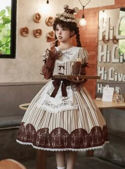 Mera Afternoon Tea Series Classic Exquisite Fork Spoon Embroidery Print Pattern Design Bowknot Decoration Classic Lolita Puff Sleeve Dress Set -NAUS Lolita Shop 3 500x672 363