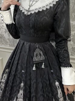 Cross Church Series Nun Style Church Stained Glass Window Printing Dark Black Gothic Lolita Long Sleeves Long Dress OP -NAUS Lolita Shop 3 500x672 37