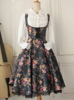 Retro Floral Printing Breast Care White Lace Classic Lolita Dress -NAUS Lolita Shop 3 500x672 386