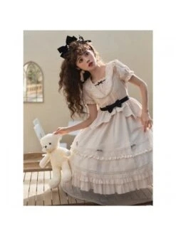 Letters And Poems Glazed Window Series Pattern Exquisite Embroidery Doll Collar Pleated Hem Bow Knot Apron Classic Lolita Dress Set -NAUS Lolita Shop 3 500x672 397