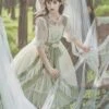 Pastoral Style Elegant Embroidery Green Fresh Lace Irregular Hem Design Classic Lolita Sleeveless Dress