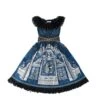 Egyptian Style Gorgeous Elegant Retro Black Cat Print Lace Round Neck Classic Lolita Sleeveless Dress Small Girdle Set
