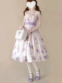 Simple White Floral Pattern Pearl Belt Open Back Large Bow Sleeveless Sling Classic Lolita Dress -NAUS Lolita Shop 3 500x672 419