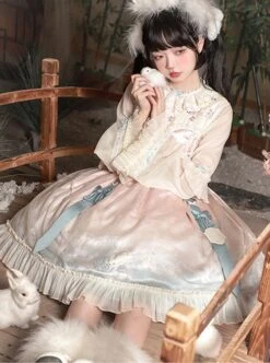 Chinese Style Mid-Autumn Jade Rabbit Heavy Industry Embroidered Bell-Sleeved Long Sleeve Classic Lolita Dress -NAUS Lolita Shop 3 500x672 422