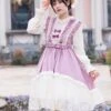 Pastoral Style Retro Elegant Lace Velvet Stitching Spring-Autumn Lace-Up Classic Lolita Long-Sleeved Dress