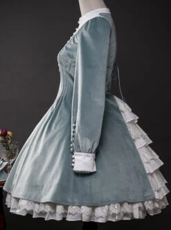 Velour Long Sleeve Pearl Buttons Classic Lolita Dress -NAUS Lolita Shop 3 500x672 425