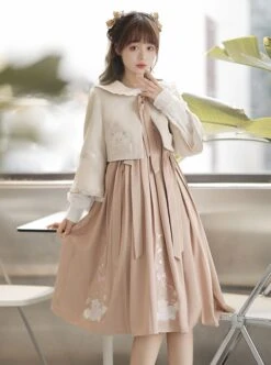 Little Sheep Series Pink Doll Collar Embroidered Chinese Elements Pleated Hem Classic Lolita Autumn Winter Long Sleeves Dress Set -NAUS Lolita Shop 3 500x672 427