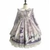 Cute Lace Doll Collar Lamb Leg Sleeves Lace-Up Design Reflective Satin Print Classic Lolita Long Sleeve Dress