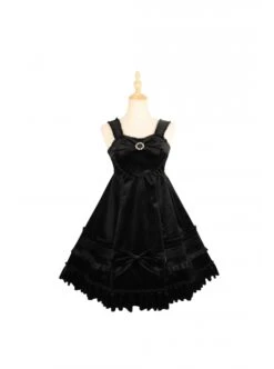 Rococo Series JSK Pure Color Velvet Elegant Classic Lolita Ruffle Sling Dress -NAUS Lolita Shop 3 500x672 439