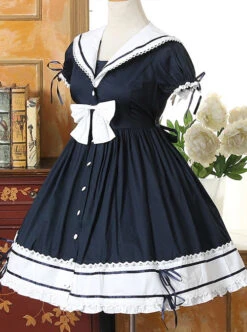 Navy Collar Cotton Short Sleeve Classic Lolita Dress -NAUS Lolita Shop 3 500x672 447