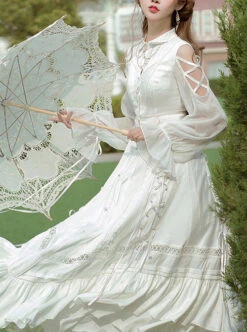 Dawn Sacrifice Series OP Pure White Elegant Long Style Classic Lolita Long Sleeve Dress -NAUS Lolita Shop 3 500x672 449