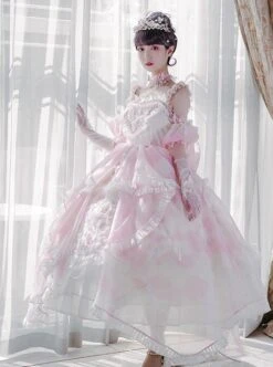 Gorgeous Retro Tea Party Simulation Flower Suspenders Pink Irregular Printing Irregular Hem Design Classic Lolita Sleeveless Dress -NAUS Lolita Shop 3 500x672 452