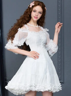 Palace Style Retro White Chiffon Puff Sleeve Classic Lolita Dress -NAUS Lolita Shop 3 500x672 464