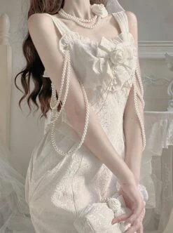 Camellia Series JSK Chinese Style White Exquisite Jacquard Embroidered Cheongsam Beaded Decoration Classic Lolita Sleeveless Dress Set -NAUS Lolita Shop 3 500x672 471