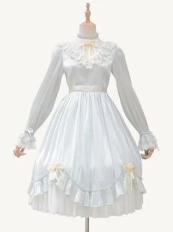 Elegant Pure Color Princess Streamer Yarn Simple Fairy Classic Lolita Long Sleeve Dress -NAUS Lolita Shop 3 500x672 480
