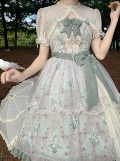 Lily Of The Valley Blossom Series Chiffon Lace Bowknot Pearl Chain Decoration Classic Lolita Sleeveless Dress Set -NAUS Lolita Shop 3 500x672 490