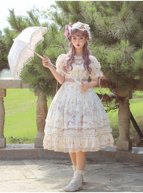 Star Moon Series OP Chiffon Elegant Classic Lolita Short Sleeve Long Dress 4 Star Moon Series OP Chiffon Elegant Classic Lolita Short Sleeve Long Dress - Image 4