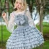 Multi-Layer Cake Skirt Series Gray Blue Simple Bowknot Decoration Daily Classic Lolita Sleeveless Dress