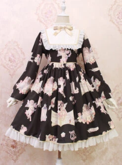 Oil Painting Angel Series Bowknot Classic Lolita Long Sleeve Dress -NAUS Lolita Shop 3 500x672 547