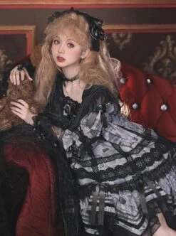 Brooklyn Furniture Catalog Collection Series Black Purple Unique Cute Mid-Sleeve Short Babydoll Classic Lolita Dress -NAUS Lolita Shop 3 500x672 548