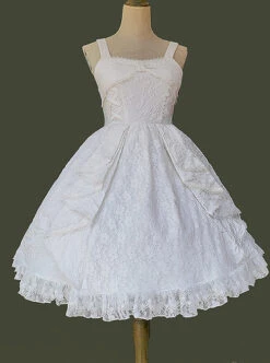 Singer Series Solid Color Pleated Lace Dark Jacquard Trim Neckline Classic Lolita Slip Dress -NAUS Lolita Shop 3 500x672 553