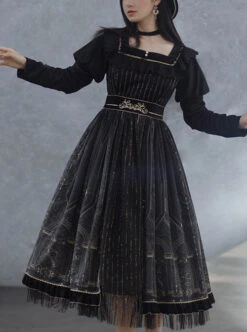Starshine Stone Series OP Classic Lolita Velour Printing Long Sleeve Dress -NAUS Lolita Shop 3 500x672 565